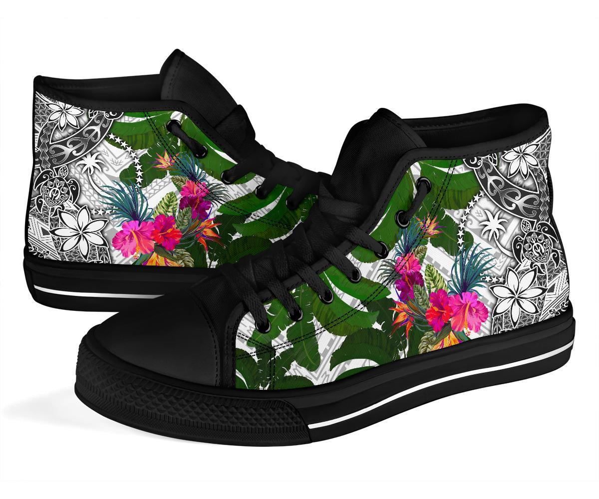 Chuuk High Top Shoes White - Turtle Plumeria Banana Leaf - Polynesian Pride