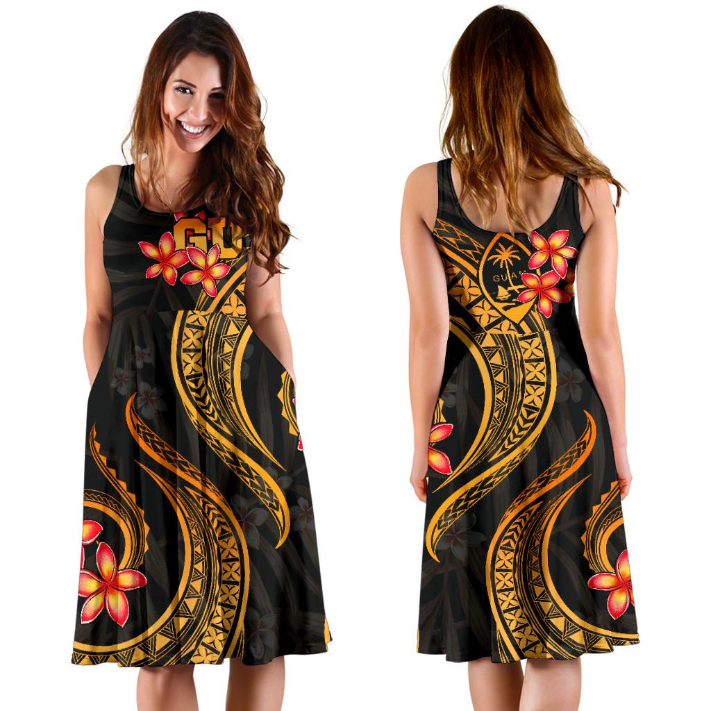 Guam Polynesian Midi Dress - Gold Plumeria - Polynesian Pride