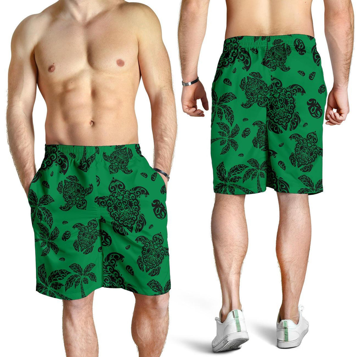 Polynesian Turtle Palm And Sea Pebbles Green Men's Short - Polynesian Pride