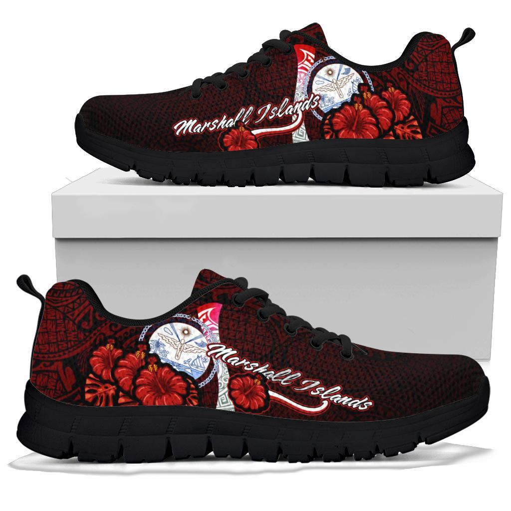 Marshall Islands Polynesian Sneakers - Coat Of Arm With Hibiscus - Polynesian Pride