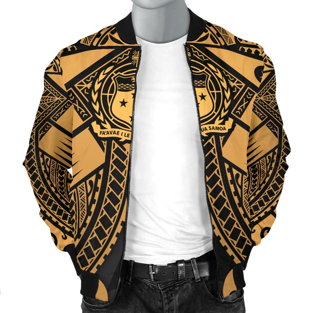 Samoa Polynesian Men's Bomber Jacket - Samoa Gold Seal with Polynesian Tattoo - Polynesian Pride