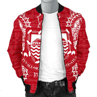 Tuvalu Polynesian Men's Bomber Jacket Map Red White - Polynesian Pride