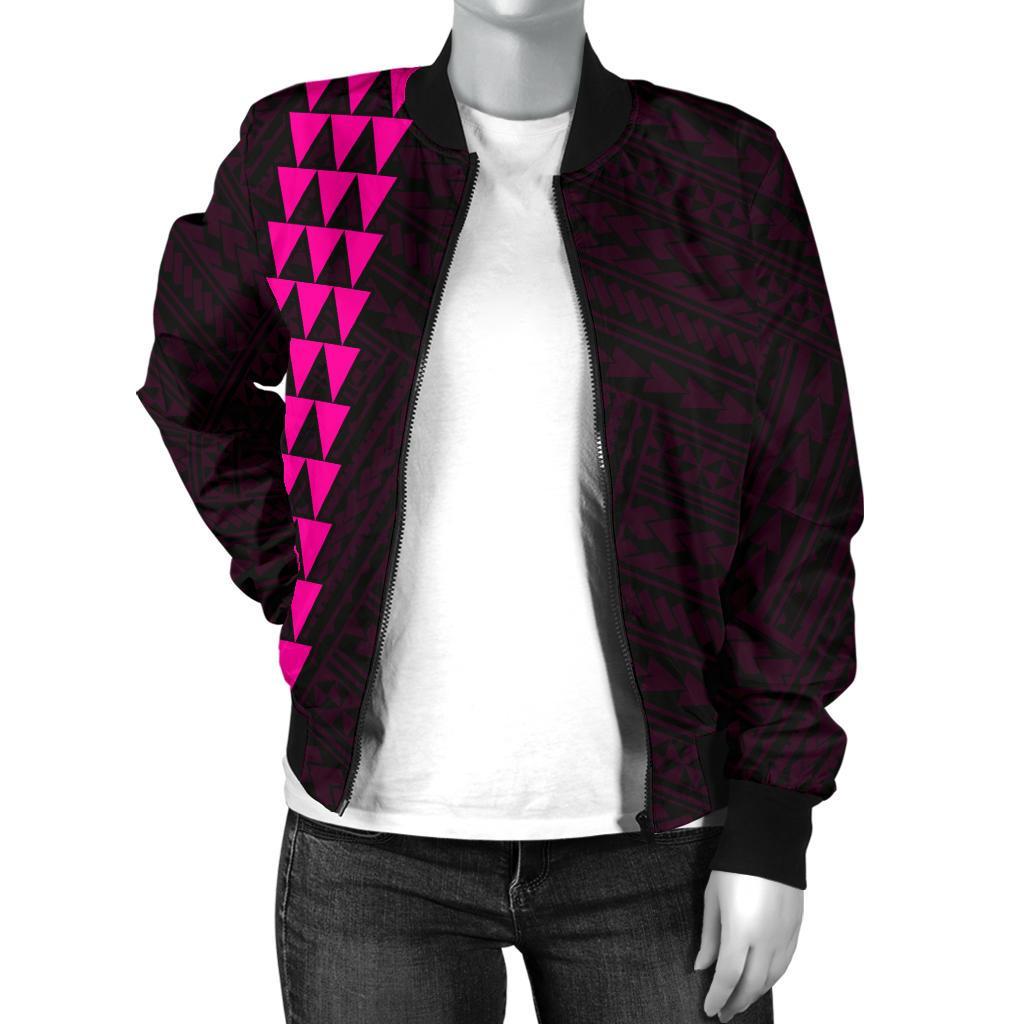 Hawaii Kakau Polynesian Anchor Women's Bomber Jacket - Pink - Polynesian Pride