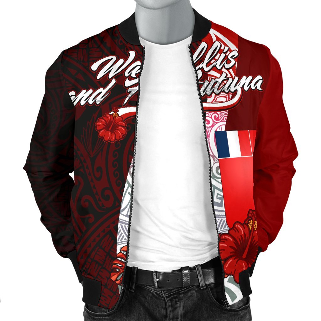 Wallis and Futuna Polynesian Men's Bomber Jacket - Coat Of Arm With Hibiscus - Polynesian Pride