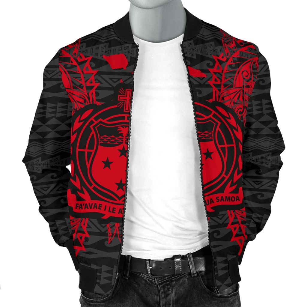Samoa Polynesian Men's Bomber Jacket Map Red - Polynesian Pride