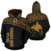 Papua New Guinea Polynesian ll Over Hoodie Gold Curve Unisex Black - Gold - Polynesian Pride