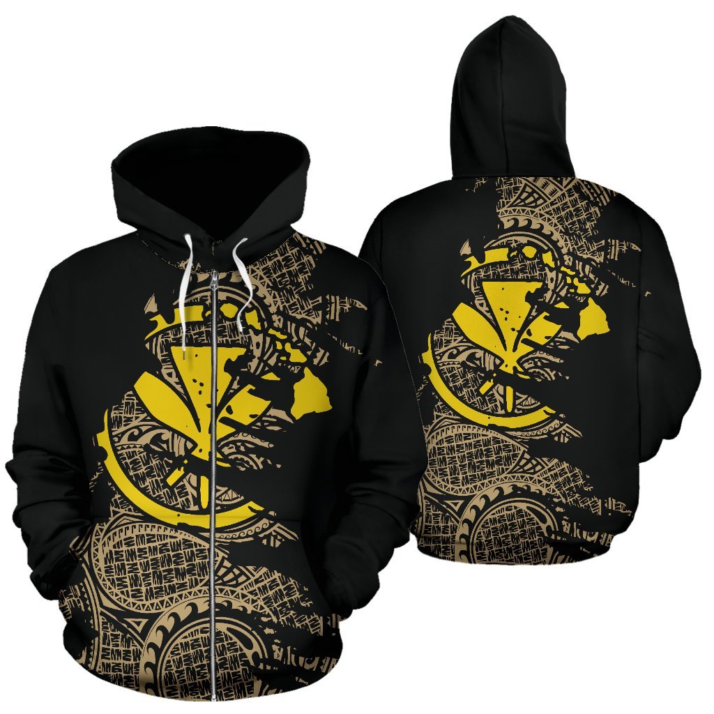Hawaii Zip up Hoodie Hawaii Kanaka Maoli Polynesian Tattoo Unisex Black - Polynesian Pride