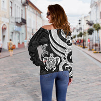Tonga Women Off Shoulder Sweater - White Tentacle Turtle - Polynesian Pride