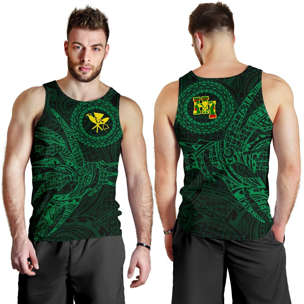 Hawaii Tank Top Polynesian Kanaka Map Hawaiian Men's Tank Top - Green - TT Style Green - Polynesian Pride