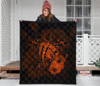 Hawaii Hibiscus Premium Quilt - Harold Turtle - Orange - Polynesian Pride