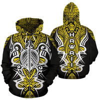 Hawaii Turtle Tribal Yellow Zip up Hoodie Armor Style Unisex Yellow - Polynesian Pride