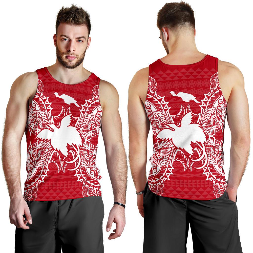 Papua New Guinea Polynesian Men Tank Top Map Red White - Polynesian Pride