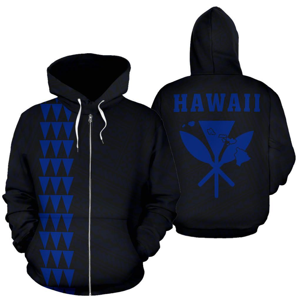 Polynesian Kakau Kanaka Maoli Map of Hawaii Zip Hoodie Blue Unisex Blue - Polynesian Pride