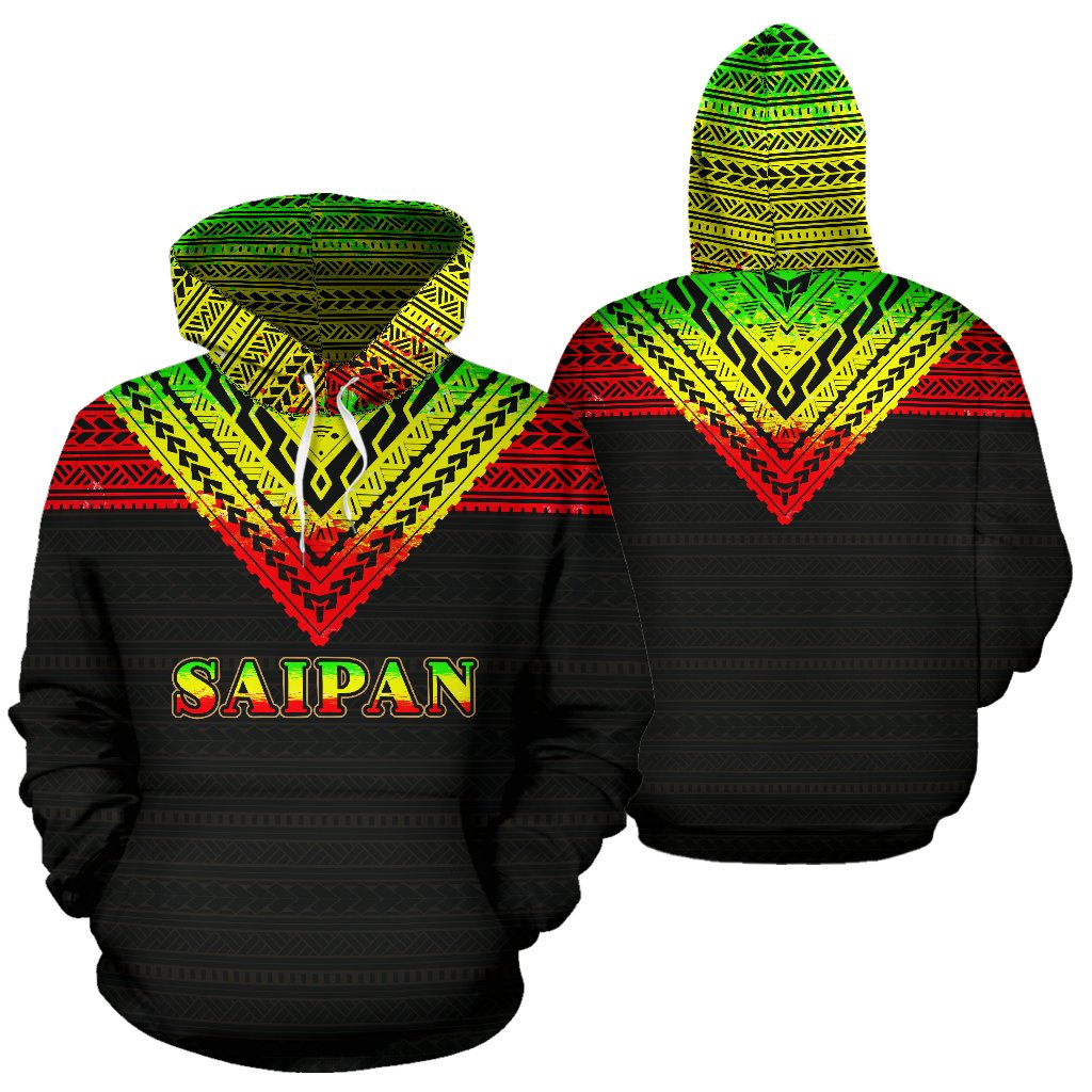 Saipan All Over Hoodie Reggae Color Version Unisex Black - Polynesian Pride