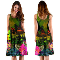 Fiji Polynesian Midi Dress - Hibiscus and Banana Leaves - Polynesian Pride