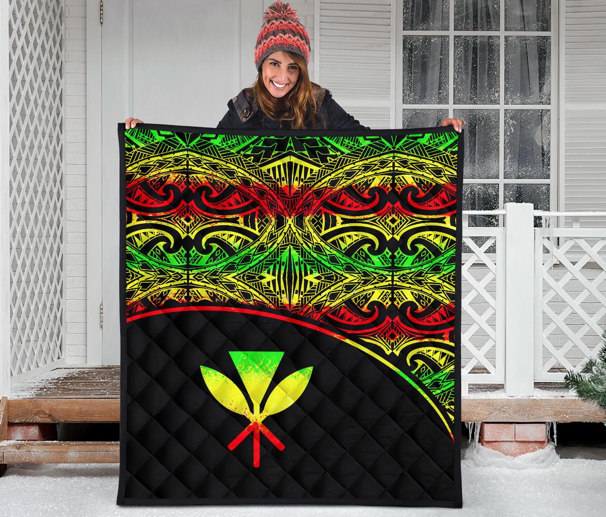 Hawaii Polynesian Premium Quilt - Reggae Kanaka Maoli Curve Version - Polynesian Pride