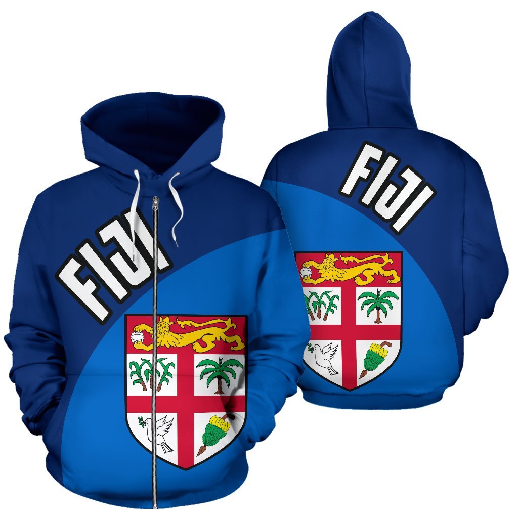 Fiji Zip up Hoodie Fiji Flag Unisex Blue - Polynesian Pride