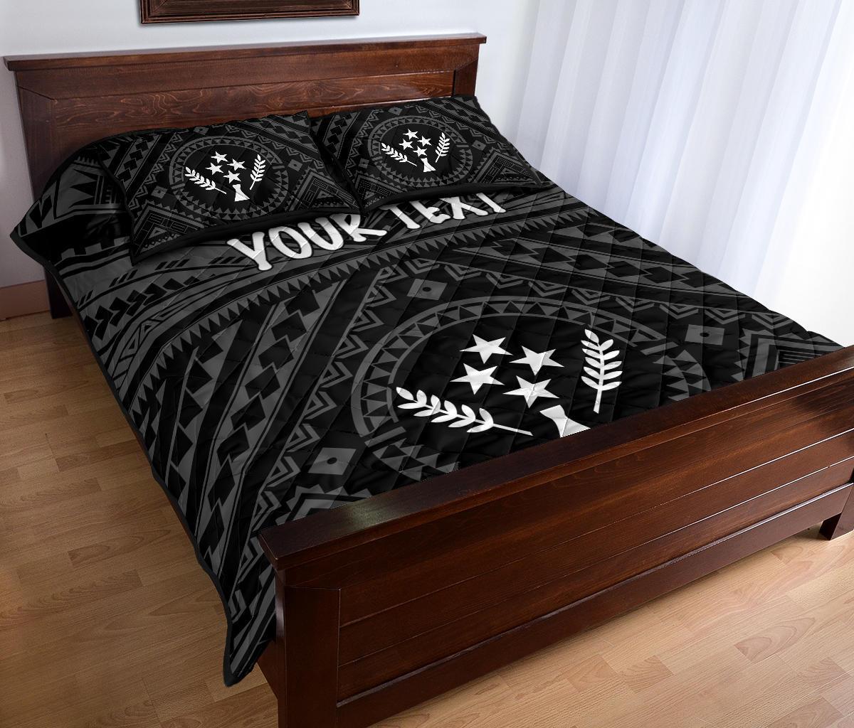 Kosrae Personalised Quilt Bed Set - Kosrae Flag In Polynesian Tattoo Style (Black) - Polynesian Pride