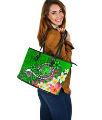 Hawaii Polynesian Leather Tote Bag - Turtle Plumeria (Green) - Polynesian Pride