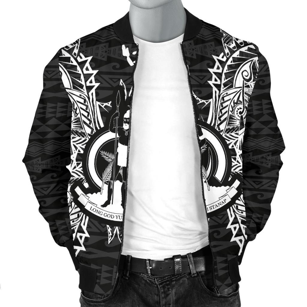 Vanuatu Polynesian Men's Bomber Jacket Map Black - Polynesian Pride