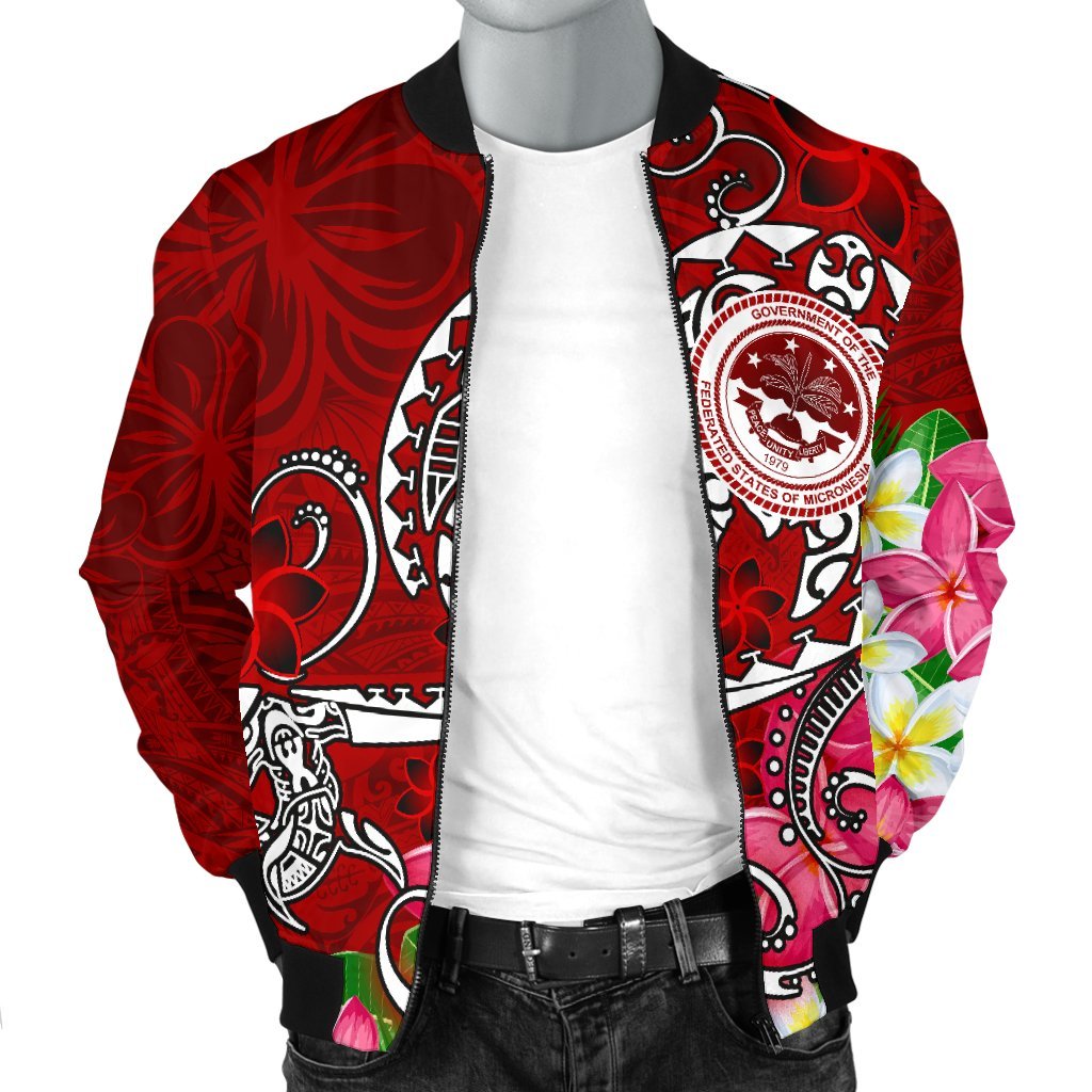 FSM Men;s Bomber Jacket - Turtle Plumeria (Red) - Polynesian Pride