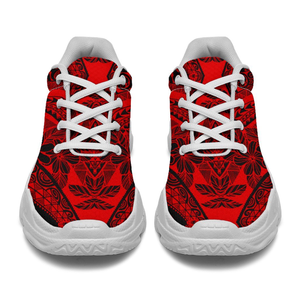 Polynesian Plumeria Mix Red Black Chunky Sneakers - Polynesian Pride