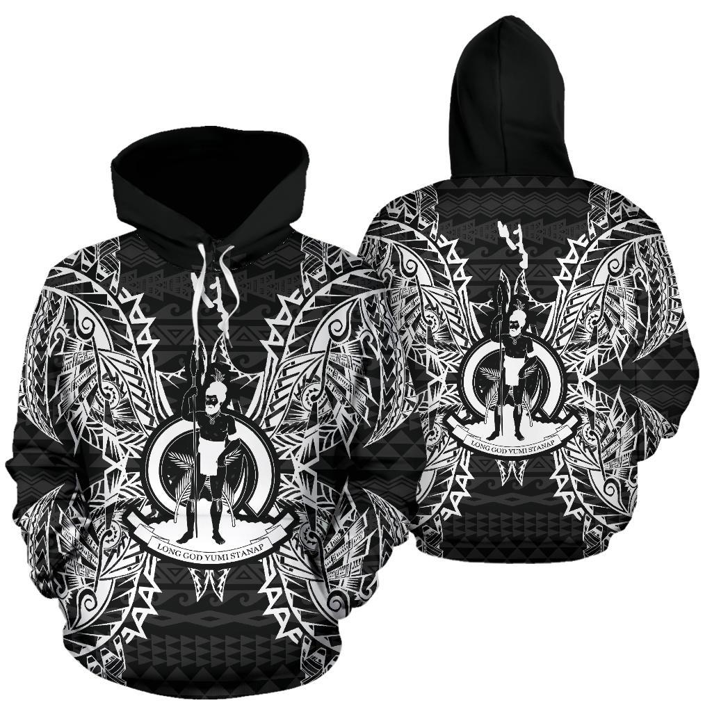 Vanuatu Polynesian ll Over Hoodie Map Black Unisex Black - Polynesian Pride