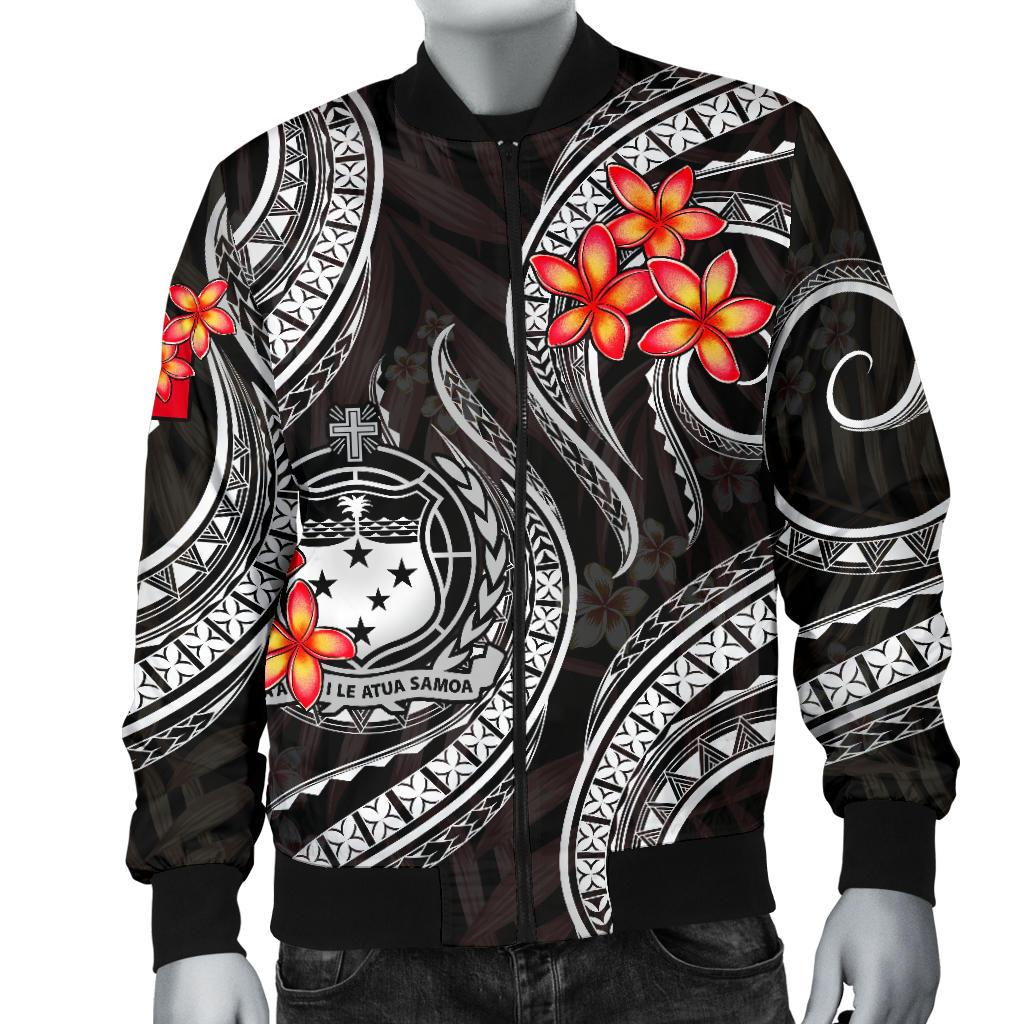Samoa Polynesian Men Bomber Jacket - White Plumeria - Polynesian Pride