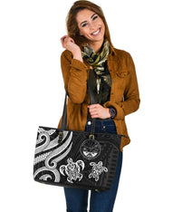 Marshall Islands Large Leather Tote Bag - Tentacle Turtle White - Polynesian Pride