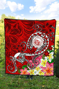 Hawaii Polynesian Premium Quilt - Hawaii Seal With Turtle Plumeria (Red) - Polynesian Pride