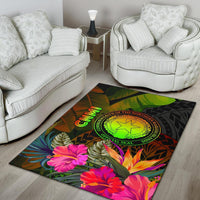 Northern Mariana Islands Polynesian Area Rug - Hibiscus and Banana Leaves - Polynesian Pride