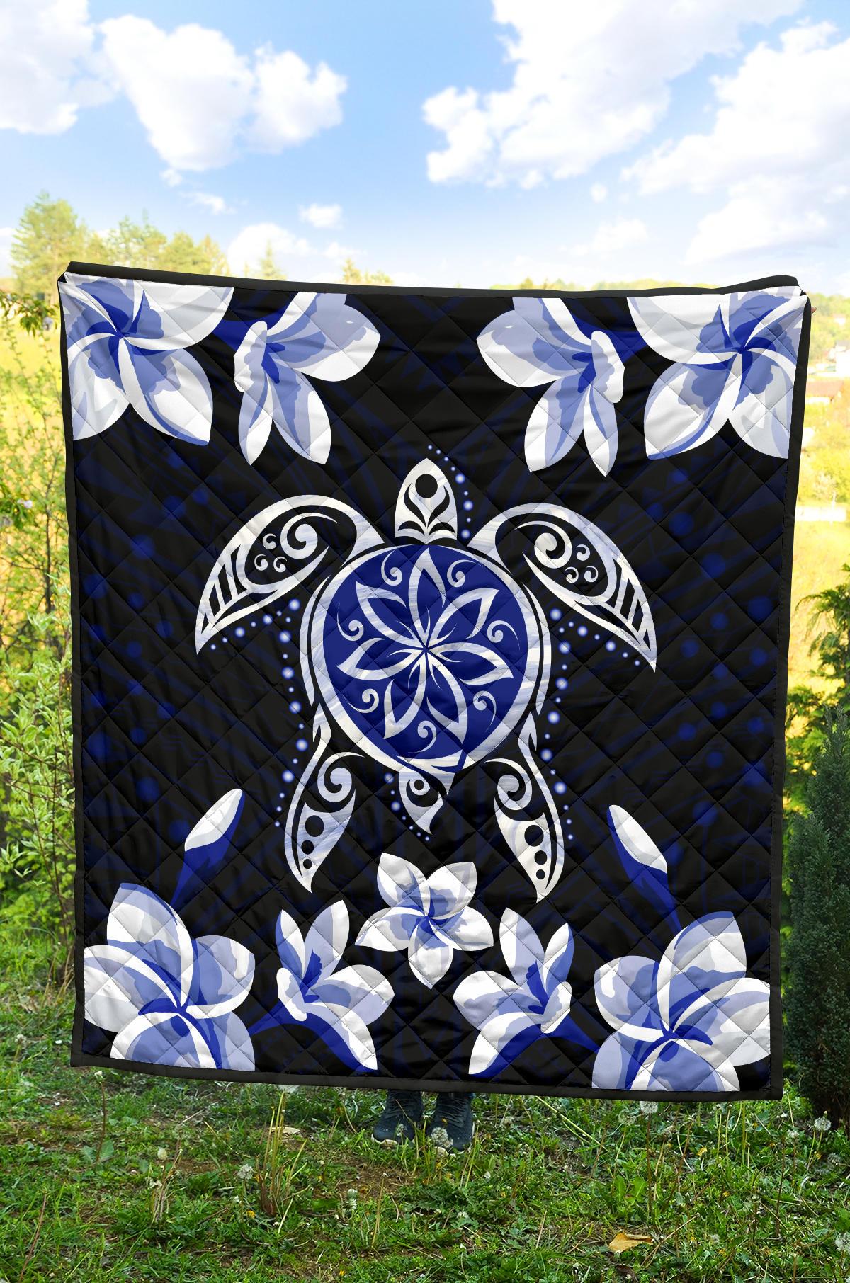 Hawaiian Icon Blue Turtle Plumeria Quilt - Polynesian Pride