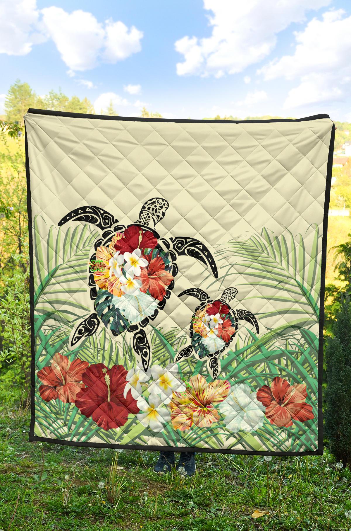 Hawaii Turtle Flowers Coconut Tree Leaf Premium Quilt - Polynesian Pride