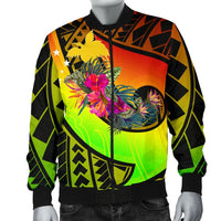 Papua New Guinea Men's Bomber Jacket - Polynesian Hook And Hibiscus (Raggae) - Polynesian Pride