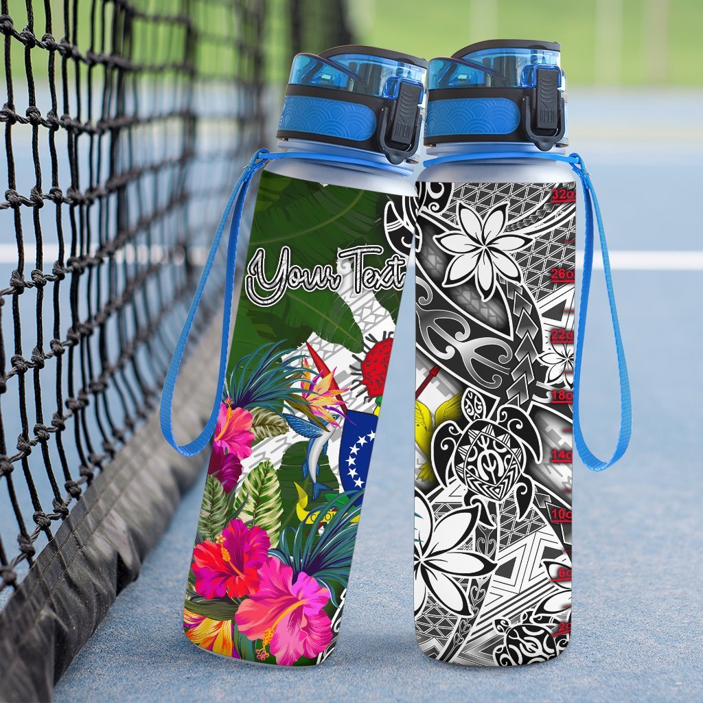 Cook Islands Custom Personalised Hydro Tracking Bottle White - Turtle Plumeria Banana Leaf - Polynesian Pride