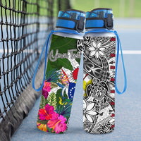 Cook Islands Custom Personalised Hydro Tracking Bottle White - Turtle Plumeria Banana Leaf - Polynesian Pride