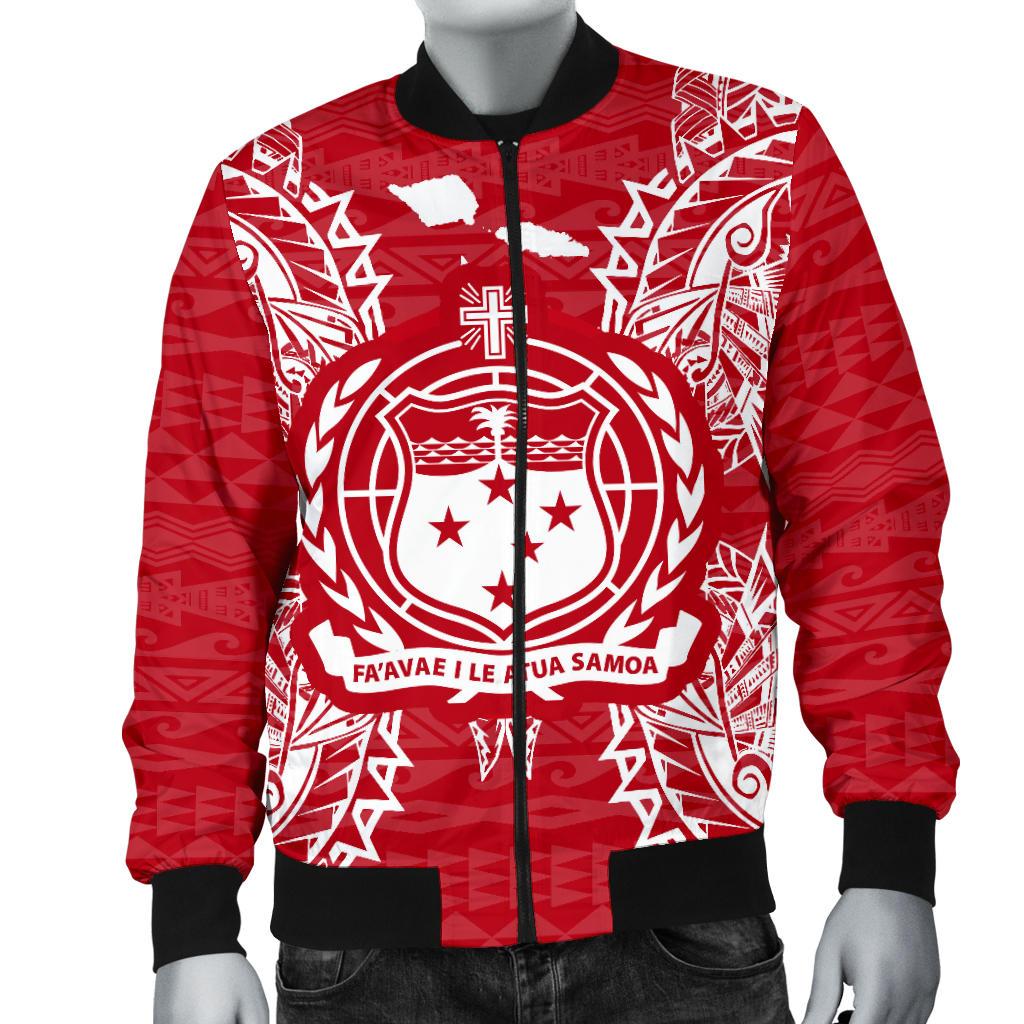 Samoa Polynesian Men's Bomber Jacket Map Red White - Polynesian Pride