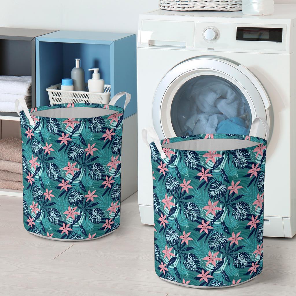 Hawaii Tropical Monstera Leaf Blue Hawaii Laundry Basket AH - Polynesian Pride