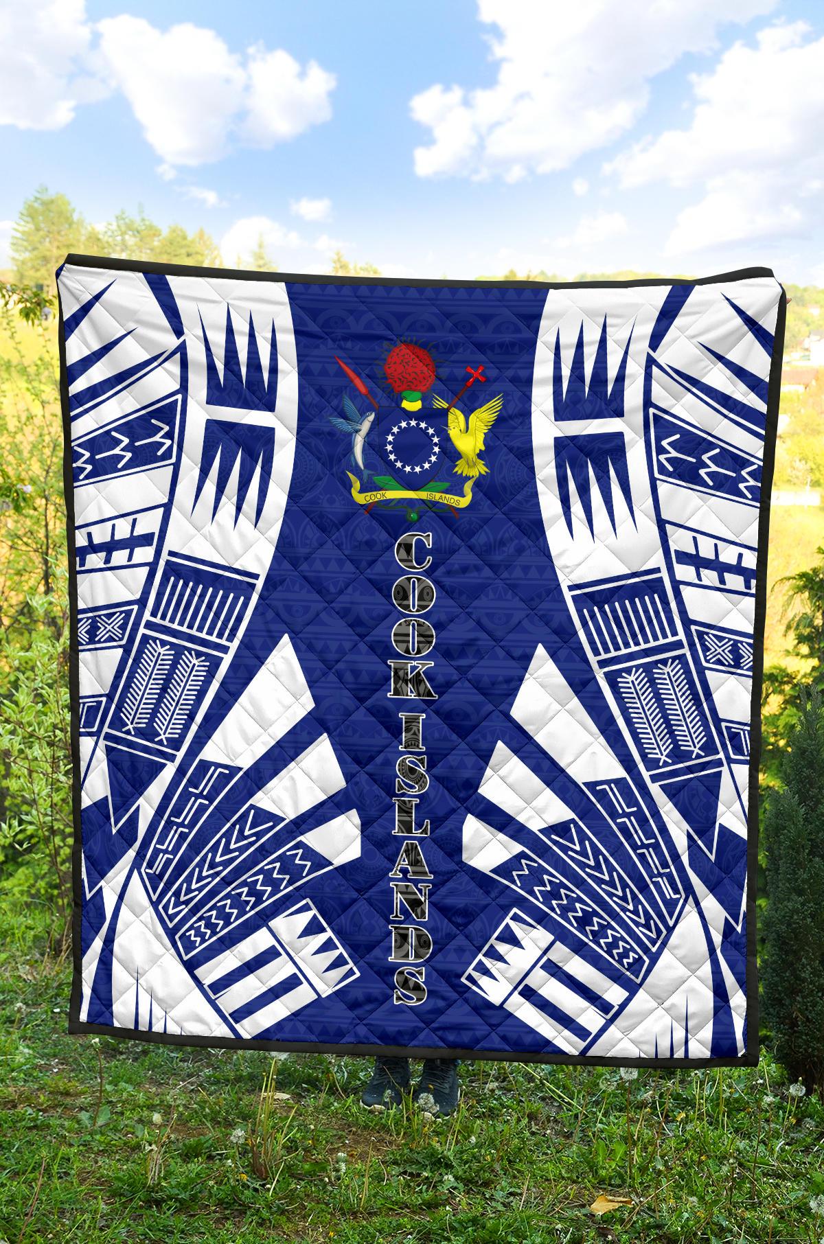 Cook Islands Premium Quilt - Cook Islands Polynesian White Tattoo (Blue) - Polynesian Pride
