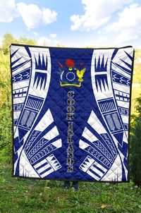 Cook Islands Premium Quilt - Cook Islands Polynesian White Tattoo (Blue) - Polynesian Pride