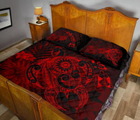 Hawaii Turtle Map Hibiscus Polynesian Red Quilt Bed Set - Polynesian Pride