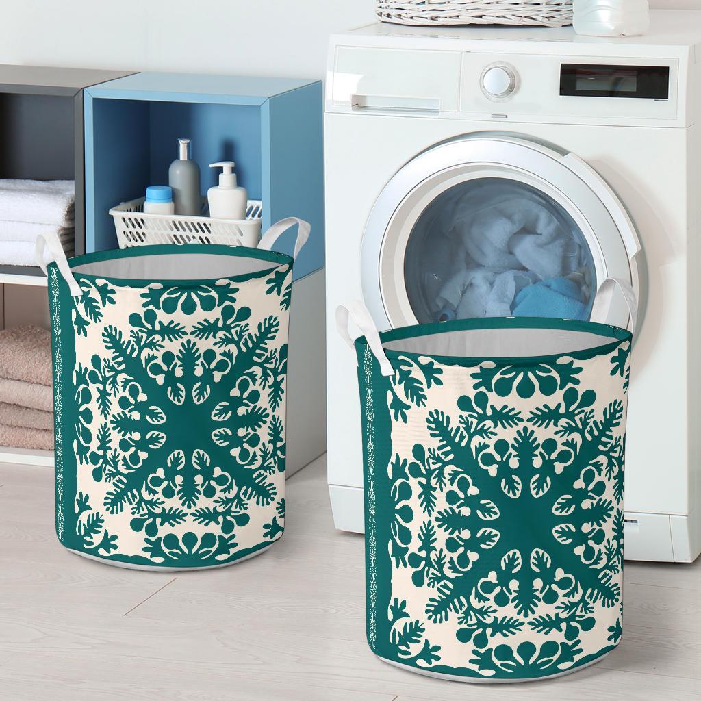 Hawaiian Quilt Tradition Turquoise Laundry Basket AH - Polynesian Pride