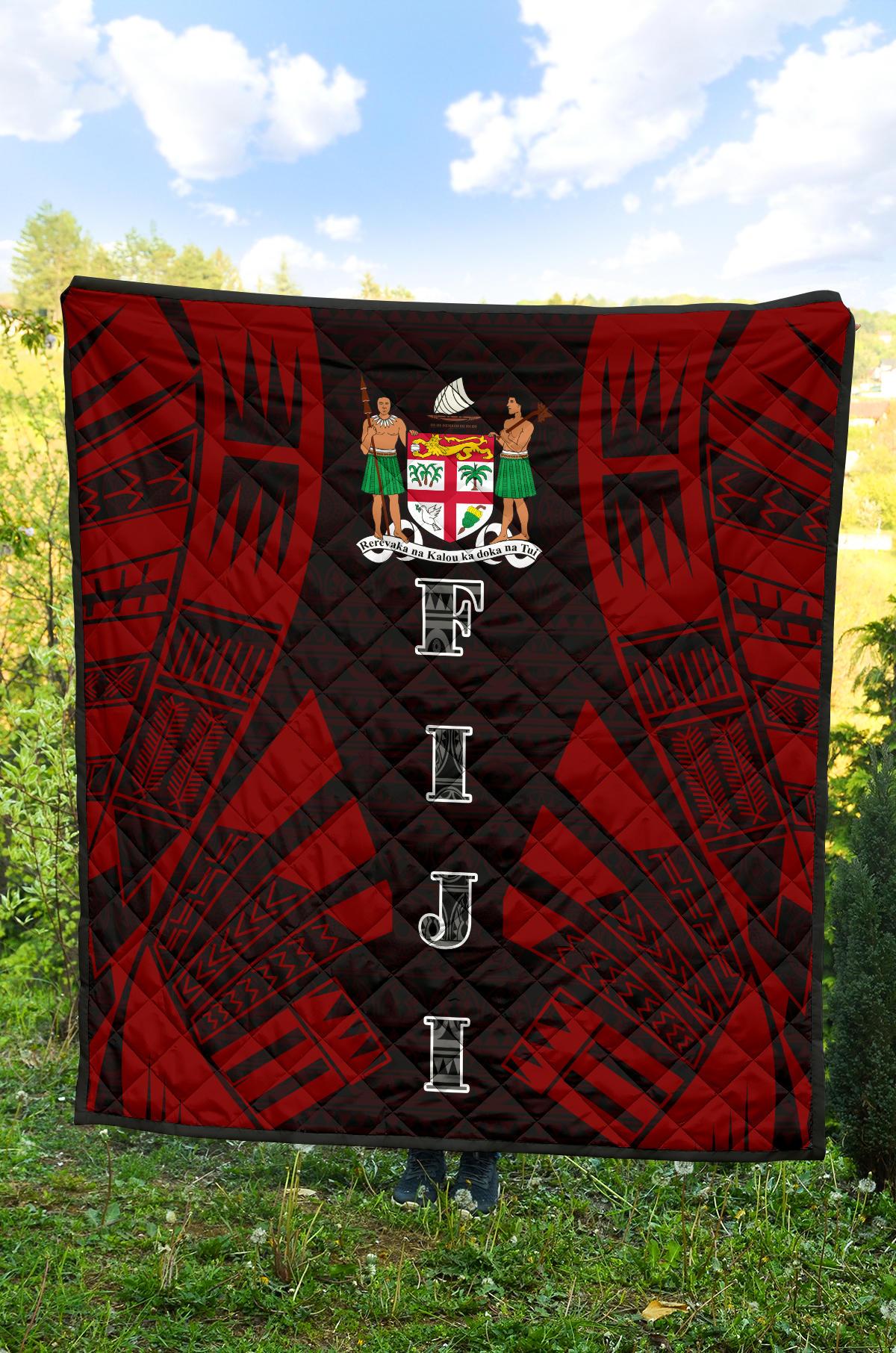 Fiji Premium Quilt - Fiji Coat Of Arms Polynesian Red Tattoo - Polynesian Pride
