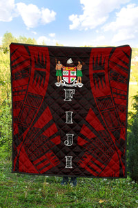 Fiji Premium Quilt - Fiji Coat Of Arms Polynesian Red Tattoo - Polynesian Pride