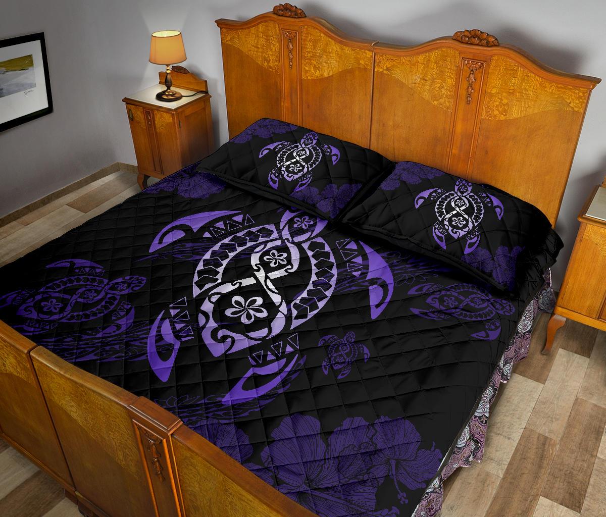 Hawaii Polynesian Turtle Quilt Bed Set Flow Of Turtle Purple - Polynesian Pride