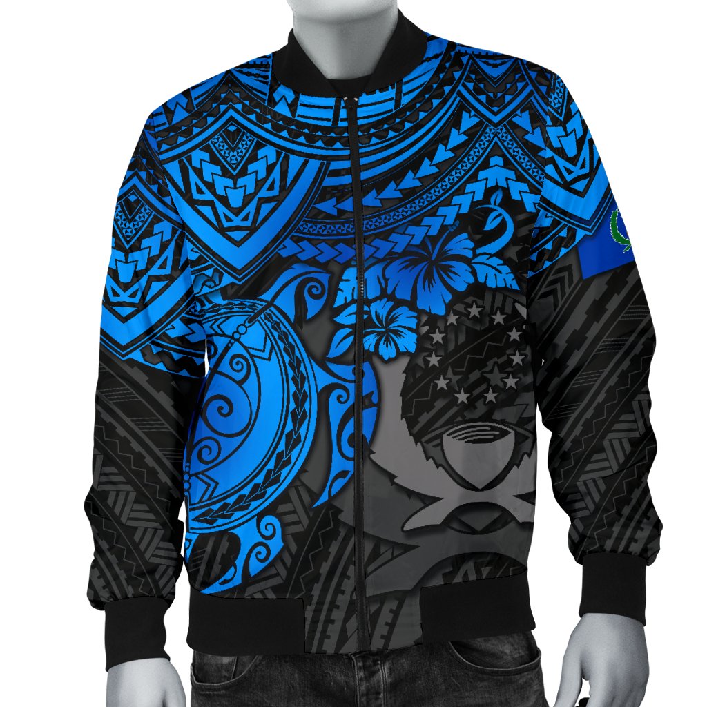 Pohnpei Polynesian Bomber Jacket (Men) - Polynesian Blue Turtle - Polynesian Pride