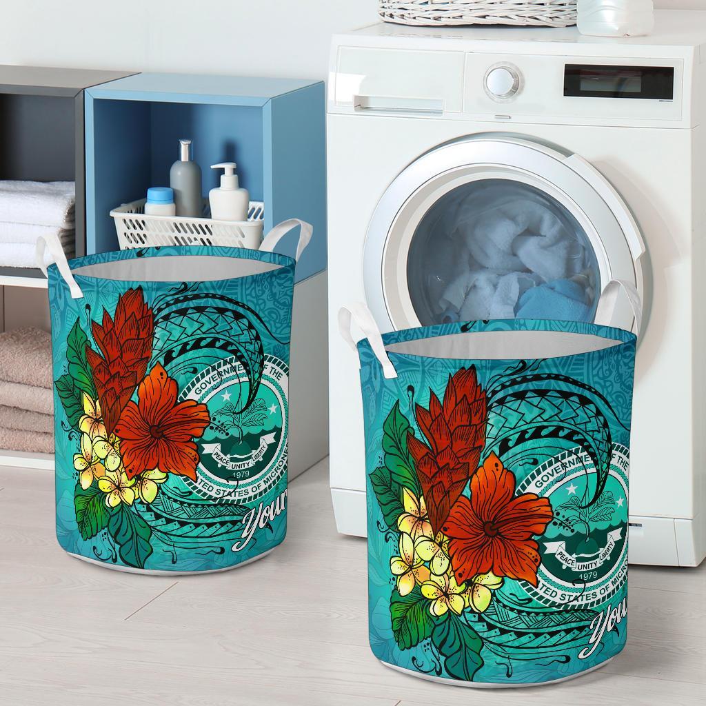 Federated States of Micronesia Laundry Basket - Custom Personalised Tropical Flowers Style - Polynesian Pride
