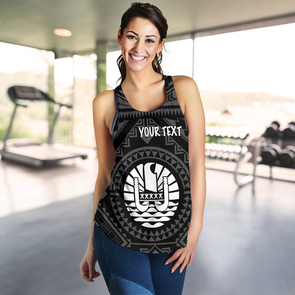 Tahiti Personalised Women's Racerback Tank - Tahiti Seal In Polynesian Tattoo Style (Black) - Polynesian Pride