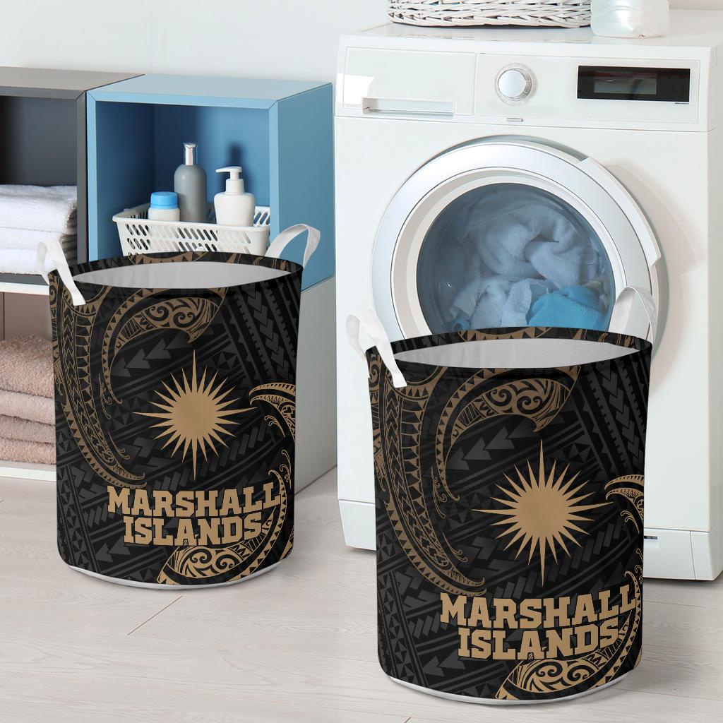 Marshall Islands Polynesian Laundry Basket - Gold Tribal Wave - Polynesian Pride