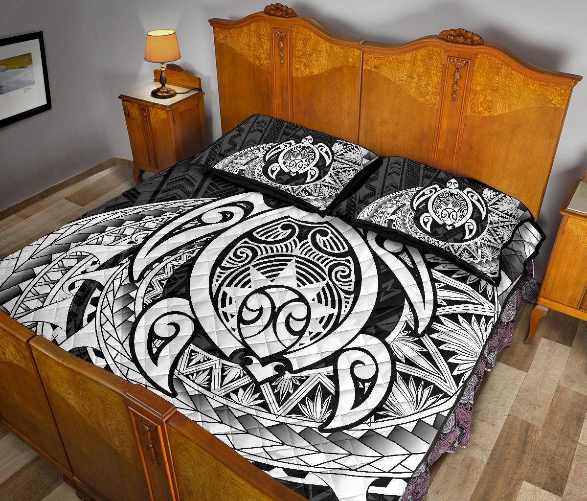 Hawaii Polynesian Turtle Quilt Bed Set - White - Polynesian Pride